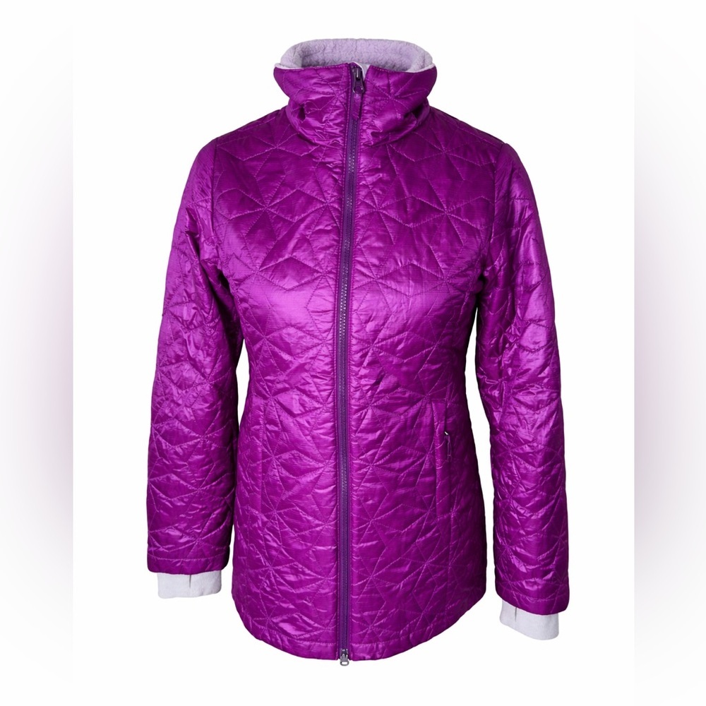 LL Bean Girls Purple Quilted Puffer Jacket Fleece Lined Winter Coat-‎ Medium